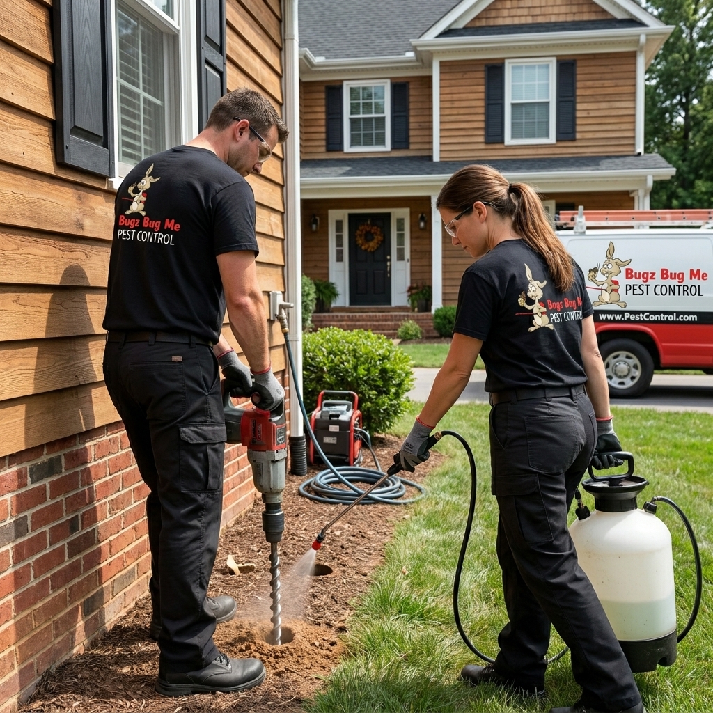 professional pest control technician inspecting home